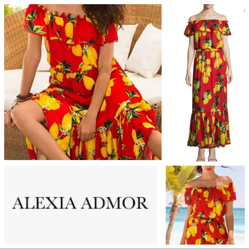 Alexia Admor Off The Shoulder Red & Lemon Print Maxi Dress